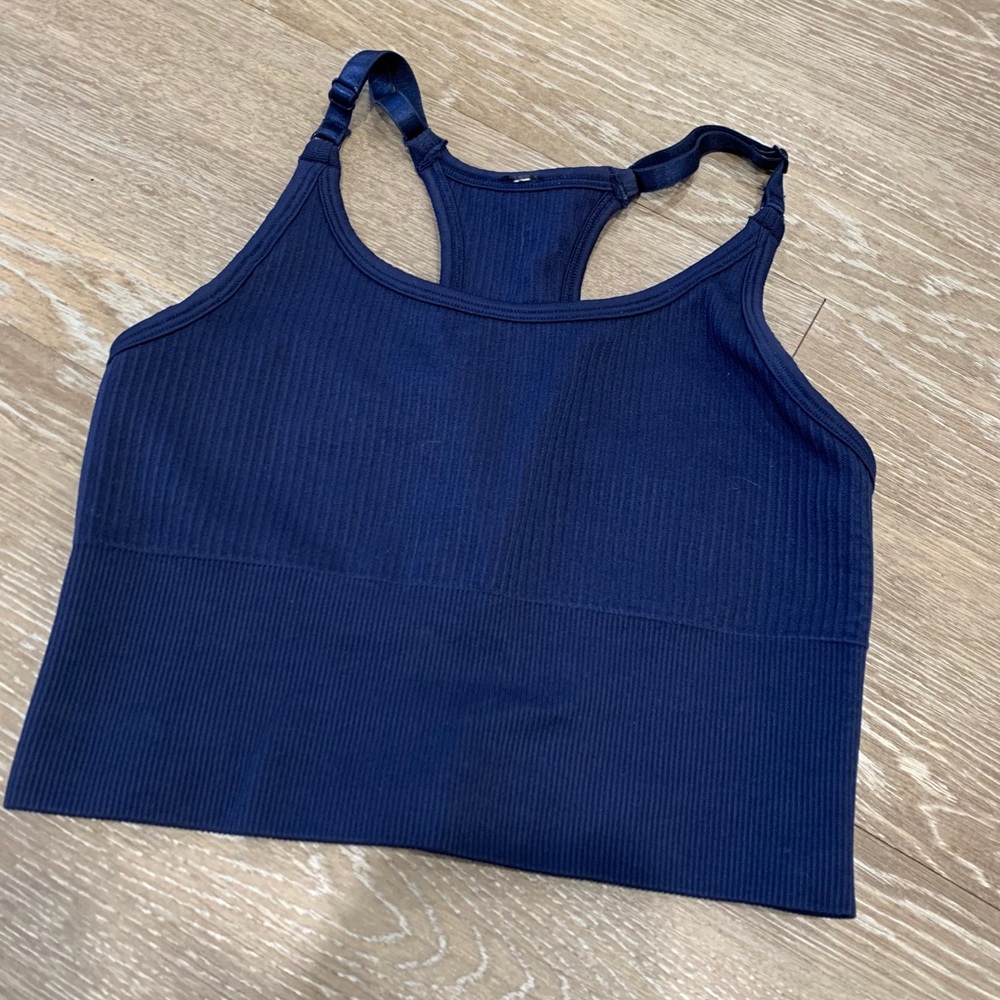 Navy blue Linear Racer Top Balance Athletics Bra